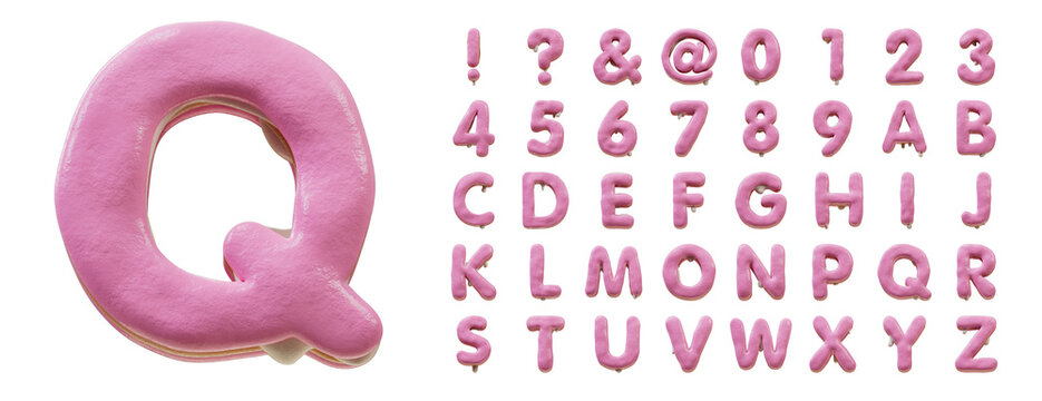 3D Font.Chocolate Biscuit Donut Font Concept. Isometric Alphabet. Numbers And Letters. 3d rendering isolated on white background