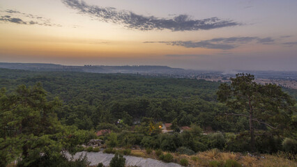 A bird's eye view before sunrise over Turkey night to day timelapse. Turkey.