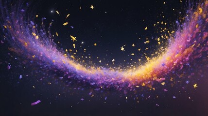 Obraz premium Celebrating with Festive Confetti and Colorful Light Streamers on Dark Background