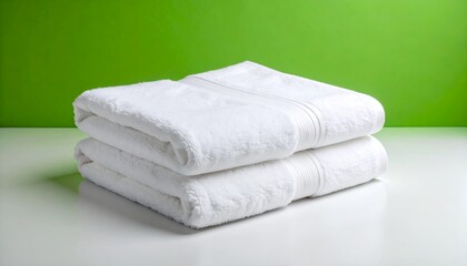 Folded White Towel on Green Background