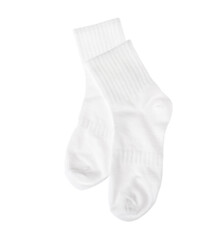Pair of comfortable socks isolated on white, top view