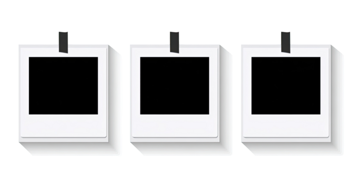 Three empty photo frames