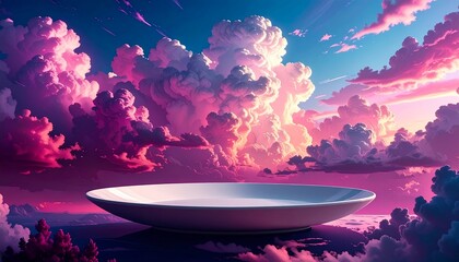 White Plate with Cloudy Pink Sky Background