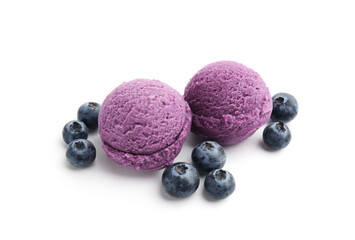 Tasty sorbet with blueberries isolated on white