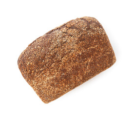 Loaf of rye bread isolated on white, top view