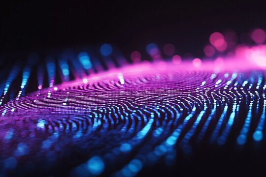 Abstract fingerprint pattern with glowing lines and bokeh effects for futuristic tech concepts - Powered by Adobe