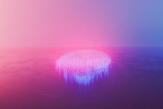 Futuristic fingerprint scan with neon glow, biometric security and digital identity concept - Powered by Adobe