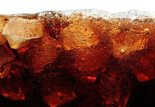 Refreshing cola with ice isolated on white