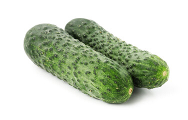 Two fresh green cucumbers isolated on white