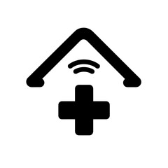 Fototapeta premium Medical cross under a roof with wireless signal. Concept of remote healthcare or telemedicine. 