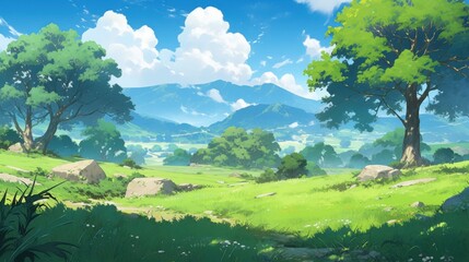 Earth concept featuring a grassy landscape in a circular composition, symbolizing nature
