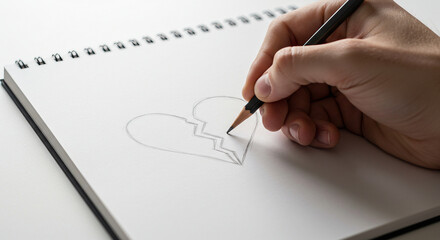 Heartbreak and sadness illustrated through symbolic drawing gesture, hyper-detailed.