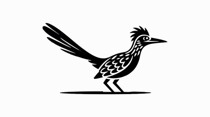 Obraz premium Minimalist black and white roadrunner bird logo in a stylized artistic design