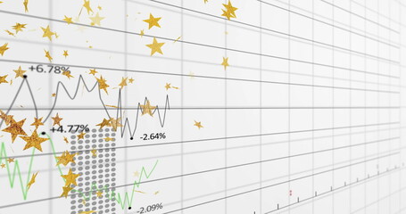 Displaying financial chart highlighting grey and green lines on dashboard, with gold star overlays