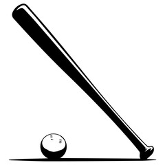 A classic baseball bat leaning against a baseball on a white background representing the sport of baseball and athletic competition