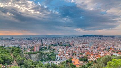 Panorama of Barcelona timelapse, Spain, viewed from the Bunkers of Carmel