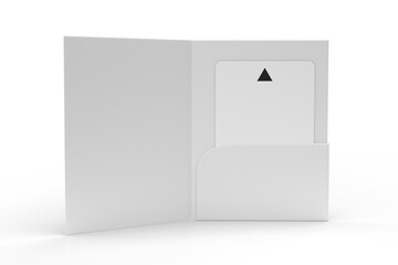 3D Realistic plastic hotel apartment keycard with magnetic strip and booklet holder, open leaflet mockup isolated on background. Blank template for branding hotel key card, credit card, guest room