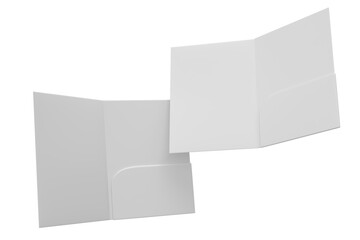 3D A4 paper single pocket folder, open leaflet mockup isolated on background. Blank bifold folder paper template for business presentation document, flyer, catalogue or creative work