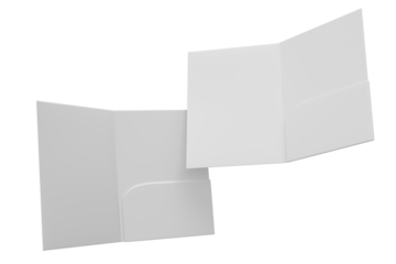 3D A4 paper single pocket folder, open leaflet mockup isolated on background. Blank bifold folder paper template for business presentation document, flyer, catalogue or creative work