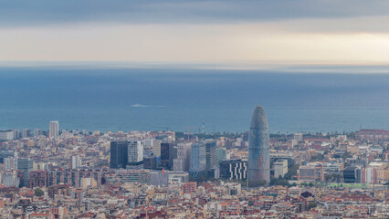 Panorama of Barcelona timelapse, Spain, viewed from the Bunkers of Carmel