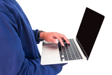 close up of a man using a laptop