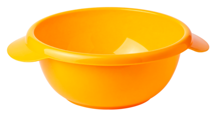 an empty cute kids plastic bowl in orange color isolated on white background