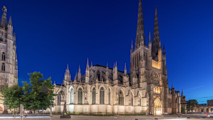 Cathedrale Saint-Andre de Bordeaux day to night timelapse hyperlapse with twin spires. France