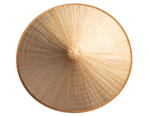 Vietnamese conical hat (nón lá) with woven pattern, isolated on a transparent background