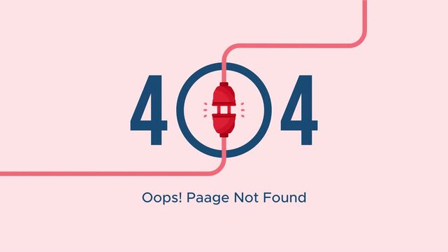 404 Error message Flat Design with Electric plug animation. 4k video