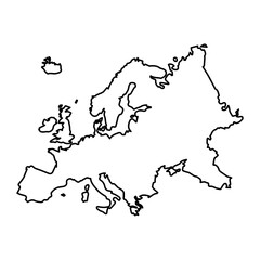 Vector Illustration of Outline Map of Europe in black with white background.