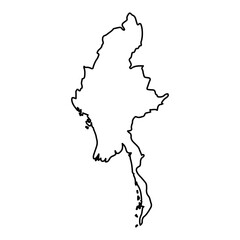 Vector Illustration of Outline Map of Myanmar in black with white background.