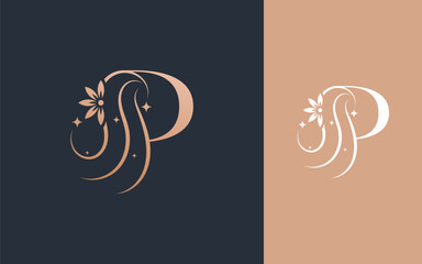 Abstract Initial letter P and Beauty Hair logo design vector illustration