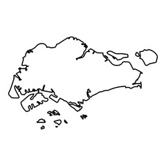 Vector Illustration of Outline Map of Singapore in black with white background.