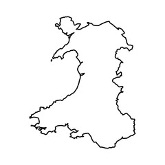 Vector Illustration of Outline Map of Wales in black with white background.