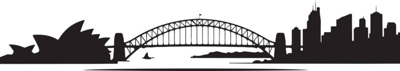 Sydney skyline silhouette vector iconic landmarks black and white