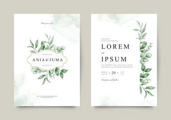 Elegant wedding invitation template with watercolor foliage arrangement