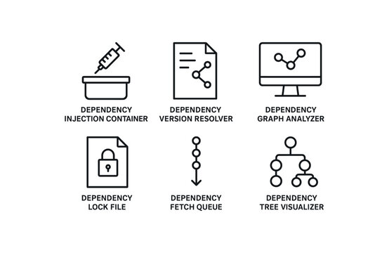 straight perfect stroke icon mono icons style isolated dependency injection container dependency version resolver dependency graph lyzer dependency lock file dependency fetch queue