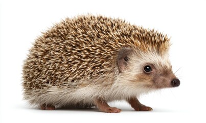 Obraz premium A hedgehog in profile view against a plain white background