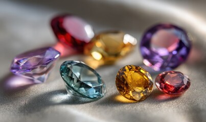 Colorful gemstones on a soft fabric
