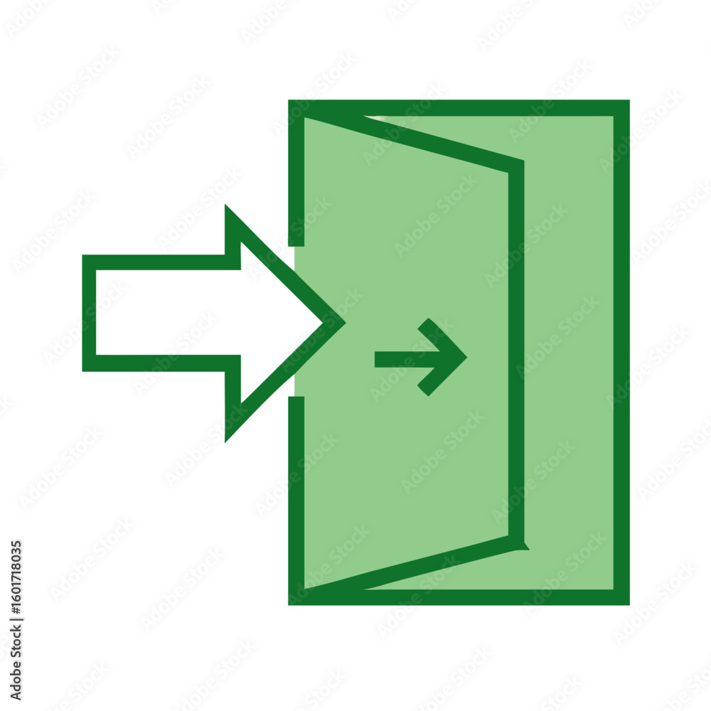 Poster entry arrow pointing into an open door vector icon for warning sign, access, direction, or user inte