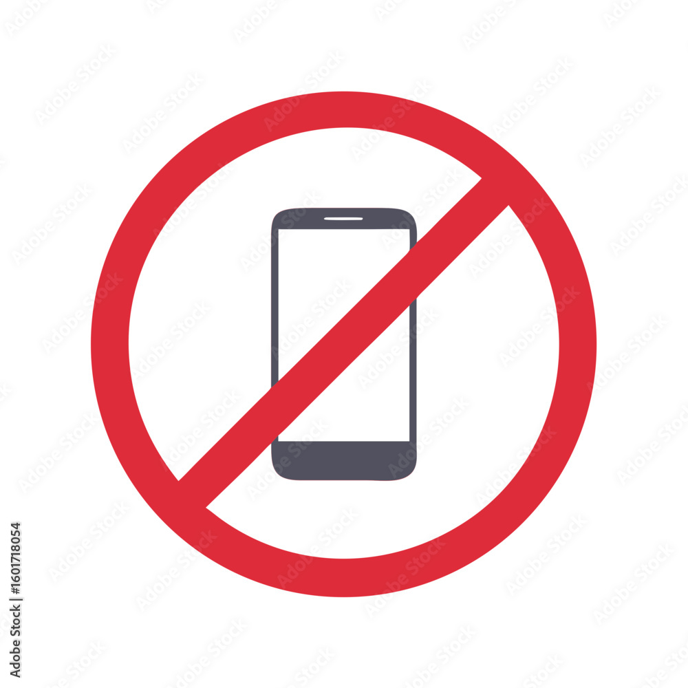 Poster no phone sign. prohibited smartphone. round red warning symbol for restriction and ban. concept of d
