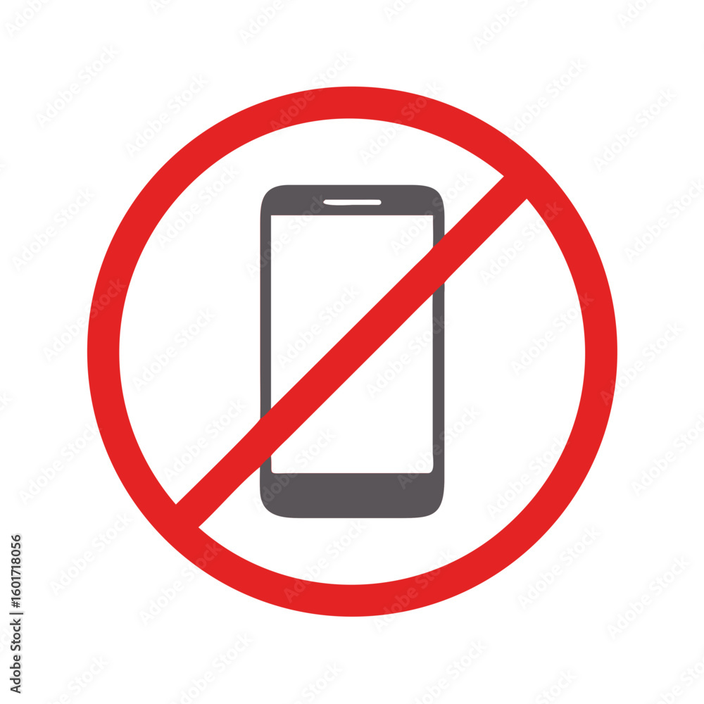 Poster no cell phone sign. prohibited smartphone. round red warning symbol for forbidden mobile device usag