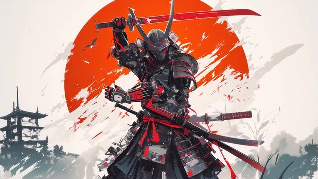 Animated Cool Samurai with Rising Sun/昇る太陽のクールなサムライアニメーション11