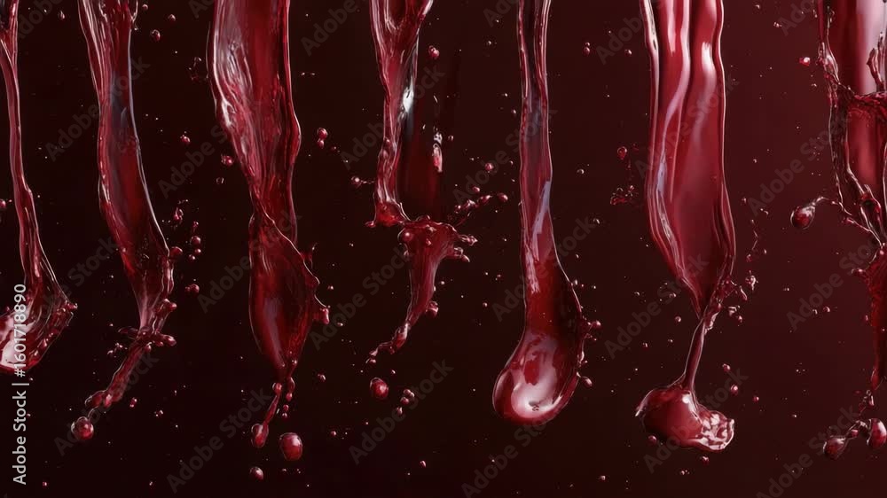 Poster red wine splashes against a dark background creating an artistic and unique textured pattern. this c