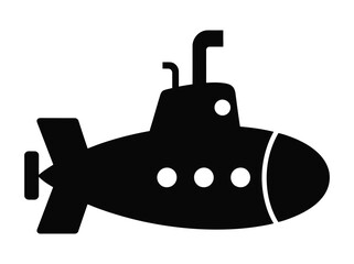 Black Silhouette Submarine Icon - Underwater Transportation Vehicle