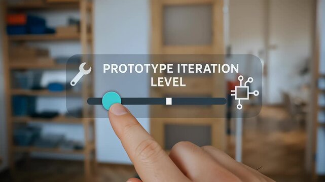 Prototype iteration level startup engineering lab progress bar adjustment concept with hand controlling progress for innovation and development