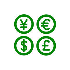 Obraz premium 複数通貨アイコン（円・ユーロ・ドル・ポンド） / Multi-Currency Icon (Yen, Euro, Dollar, Pound)