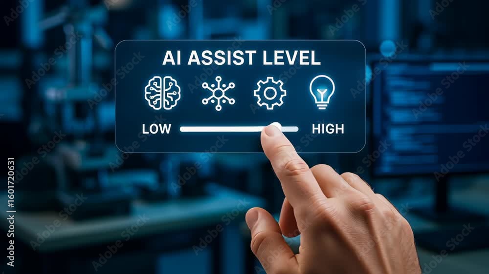 Aufkleber ai assist level startup engineering lab technology innovation hand finger interface digital futurist