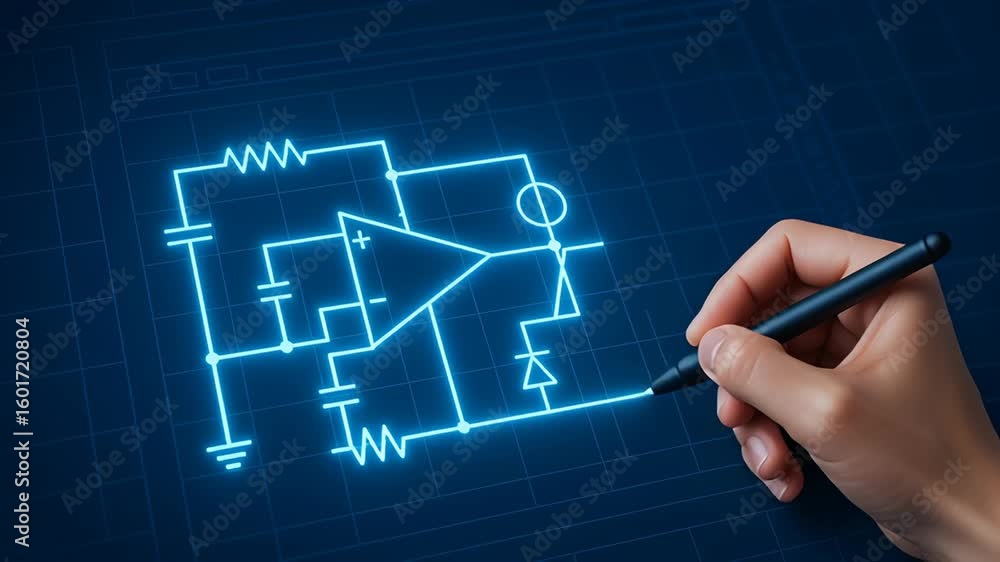 Aufkleber hand drawing electronic circuit diagram with digital pen in startup engineering lab for innovative t