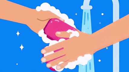 Hands Washing with Soap and Water Under a Running Faucet